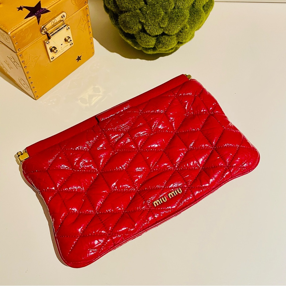 Authentic Miu Miu Red Quilted Clutch
